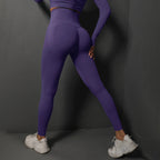 Purple high waist seamless yoga leggings from The Lady's Haven Boutique, designed for comfort and style