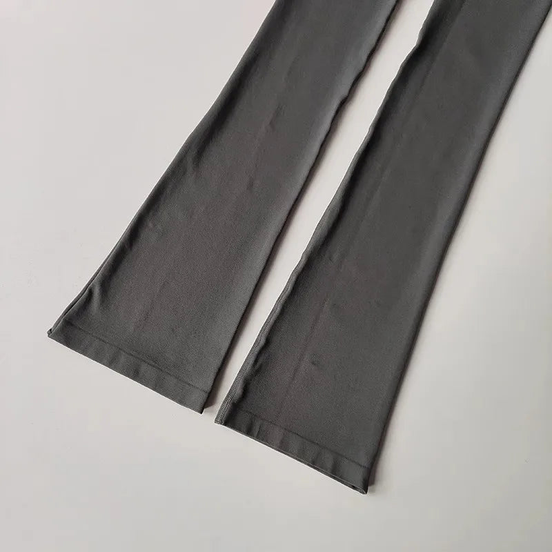 High waisted yoga pants bell-bottoms in a sleek gray design for comfortable workouts
