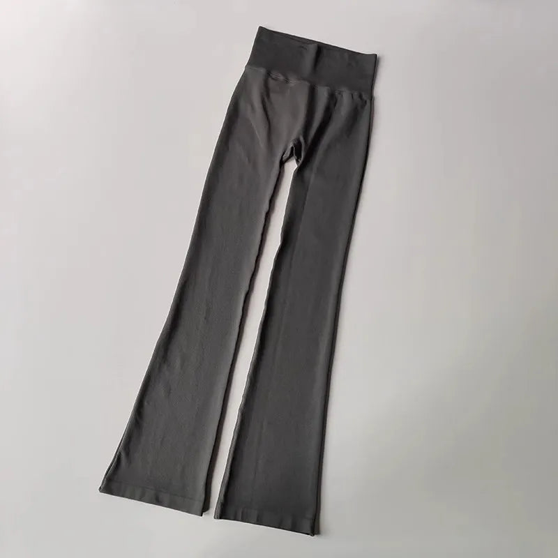 High waisted yoga pants bell-bottoms in gray with comfortable stretch fabric for activewear