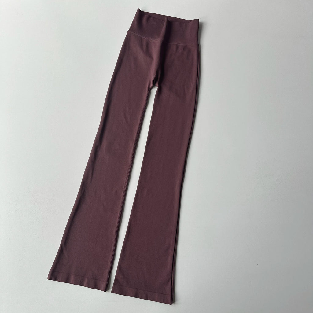 High waisted yoga pants bell-bottoms in deep purple for stylish workouts at The Lady's Haven Boutique