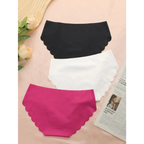 Set of hip lifting seamless panties for women in black white and pink with scalloped edges