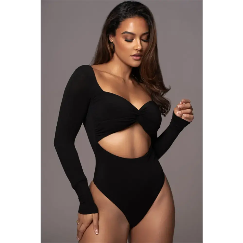 Mozision Hollow Out Long Sleeve Sexy Bodysuit For Women Tops Winter New Square Collar Strapless Skinny Partyl Sexy
