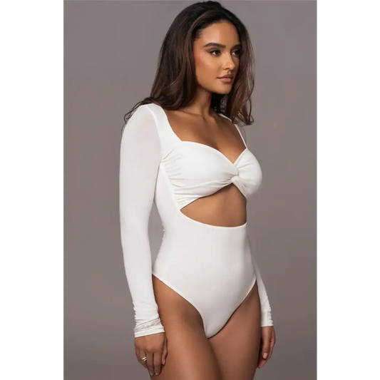 Mozision Hollow Out Long Sleeve Sexy Bodysuit For Women Tops Winter New Square Collar Strapless Skinny Partyl Sexy