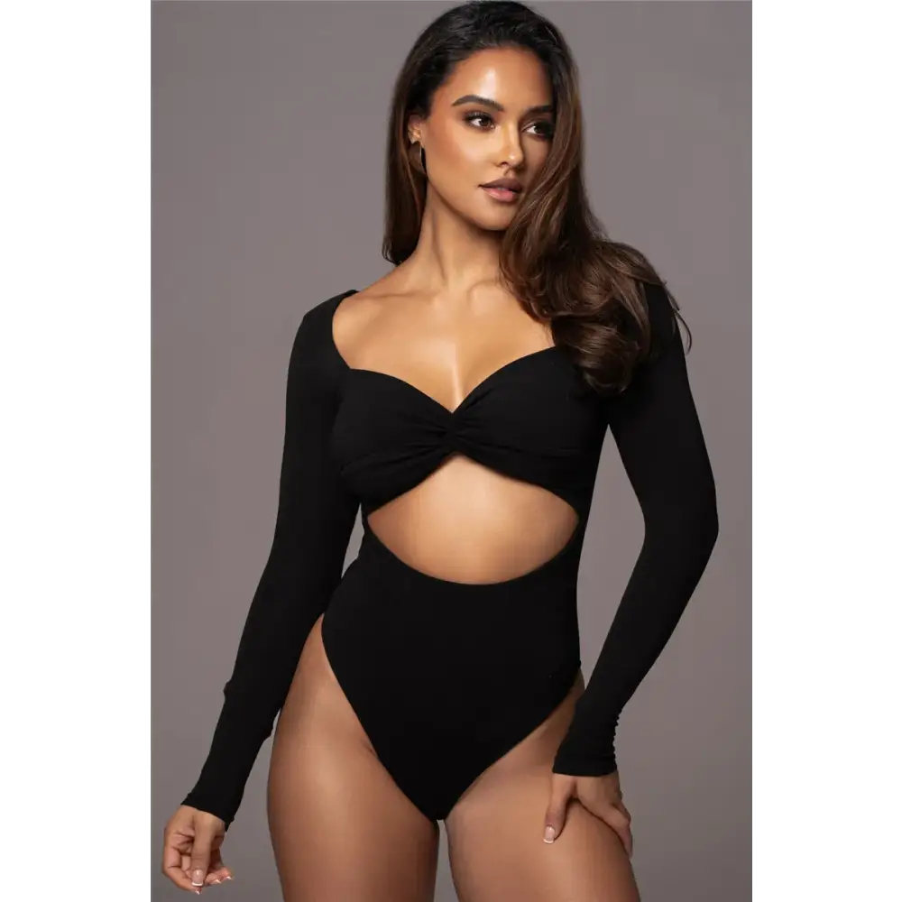 Mozision Hollow Out Long Sleeve Sexy Bodysuit For Women Tops Winter New Square Collar Strapless Skinny Partyl Sexy