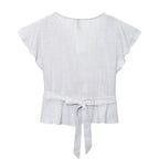 Striped short sleeve blouse with tie waist back detail from The Lady's Haven Boutique short sleeve blouse and pant set