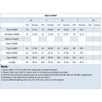Size chart table for The Lady's Haven Boutique two piece wide leg pant set with measurements in CM and inches