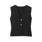 Black crop sweater vest with V-neck and two buttons from The Lady's Haven Boutique