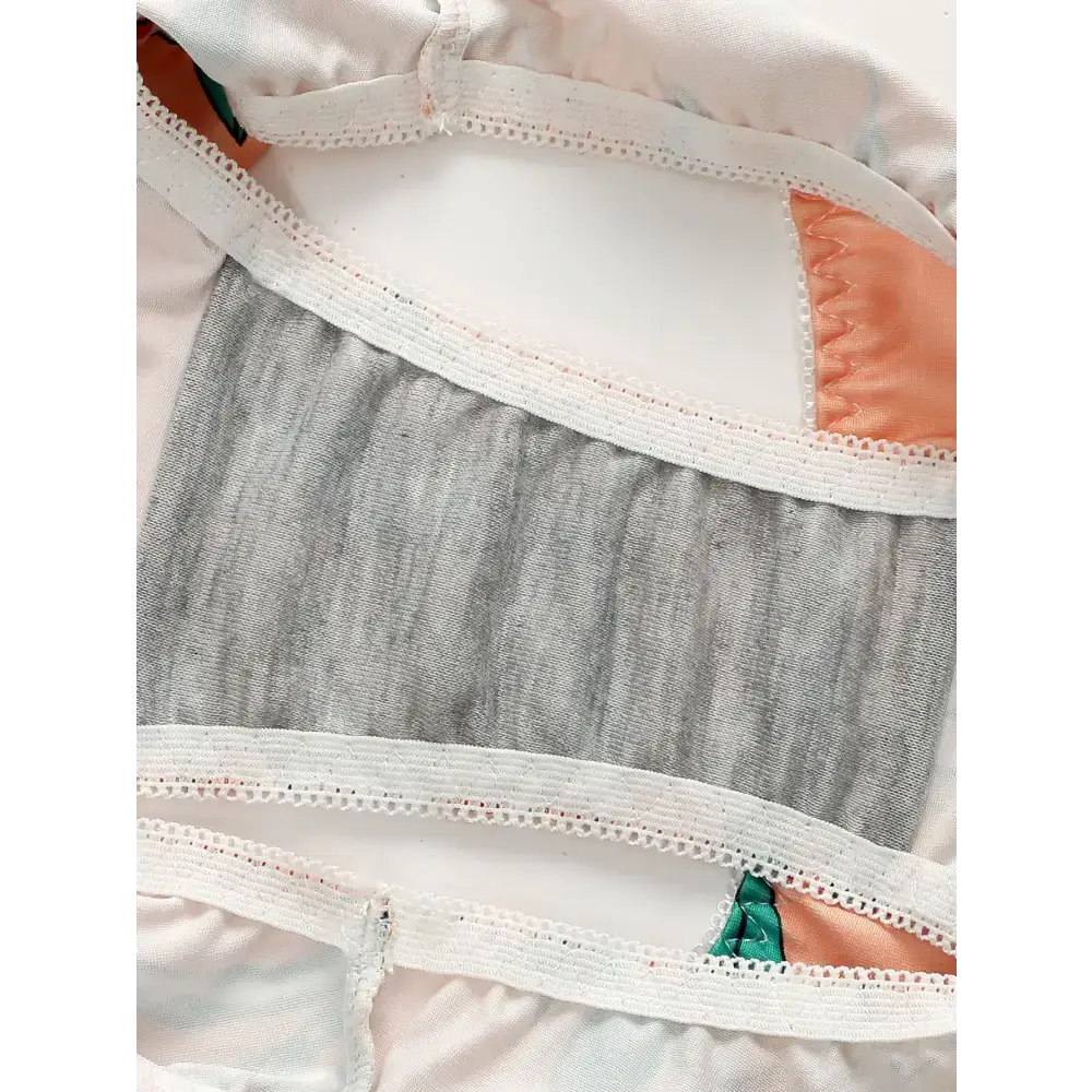 Close-up of island vacation bra and panty with soft fabric and delicate white trim from The Lady's Haven Boutique