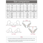 Size chart for island vacation bra and panty with measurements for under bust, cup height, waist, and pant length