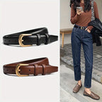 Black and brown jeans belt for women with gold buckle, perfect for casual and stylish looks
