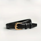 Stylish black jeans belt for women with a classic gold buckle for versatile outfits