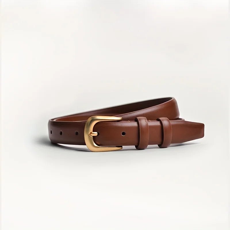 Stylish brown jeans belt for women with a gold buckle for a chic look