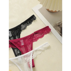 The Lady's Haven Boutique lace low waisted thongs in black red and white colors with floral lace design