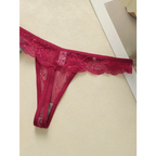 The Lady's Haven Boutique lace low waisted thongs in deep red with delicate floral lace design