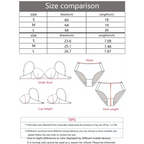 Size chart and measurement guide for lace low waisted thongs including waist and length in cm and inches