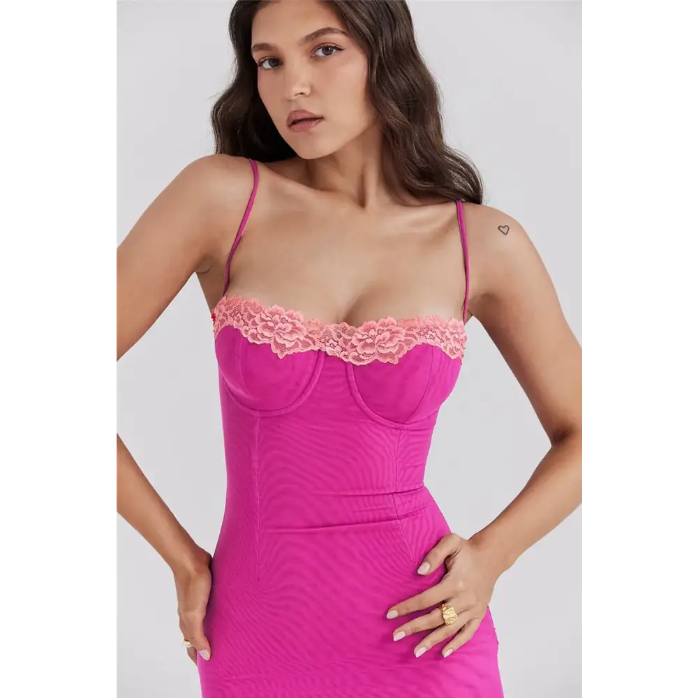 Mozision Lace Spaghetti Strap Bodycon Maxi Dress Women Gown Patchwork Fashion Sleeveless Backless Sexy Club Party Dress