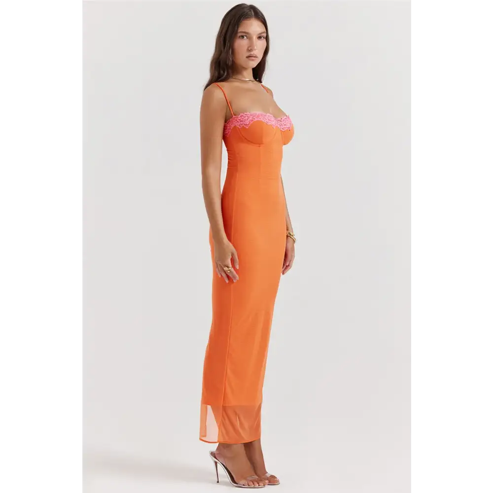 Mozision Lace Spaghetti Strap Bodycon Maxi Dress Women Gown Patchwork Fashion Sleeveless Backless Sexy Club Party Dress