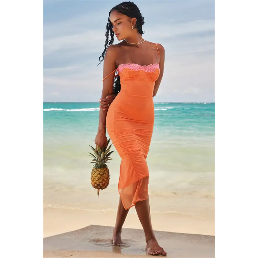 Mozision Lace Spaghetti Strap Bodycon Maxi Dress Women Gown Patchwork Fashion Sleeveless Backless Sexy Club Party Dress