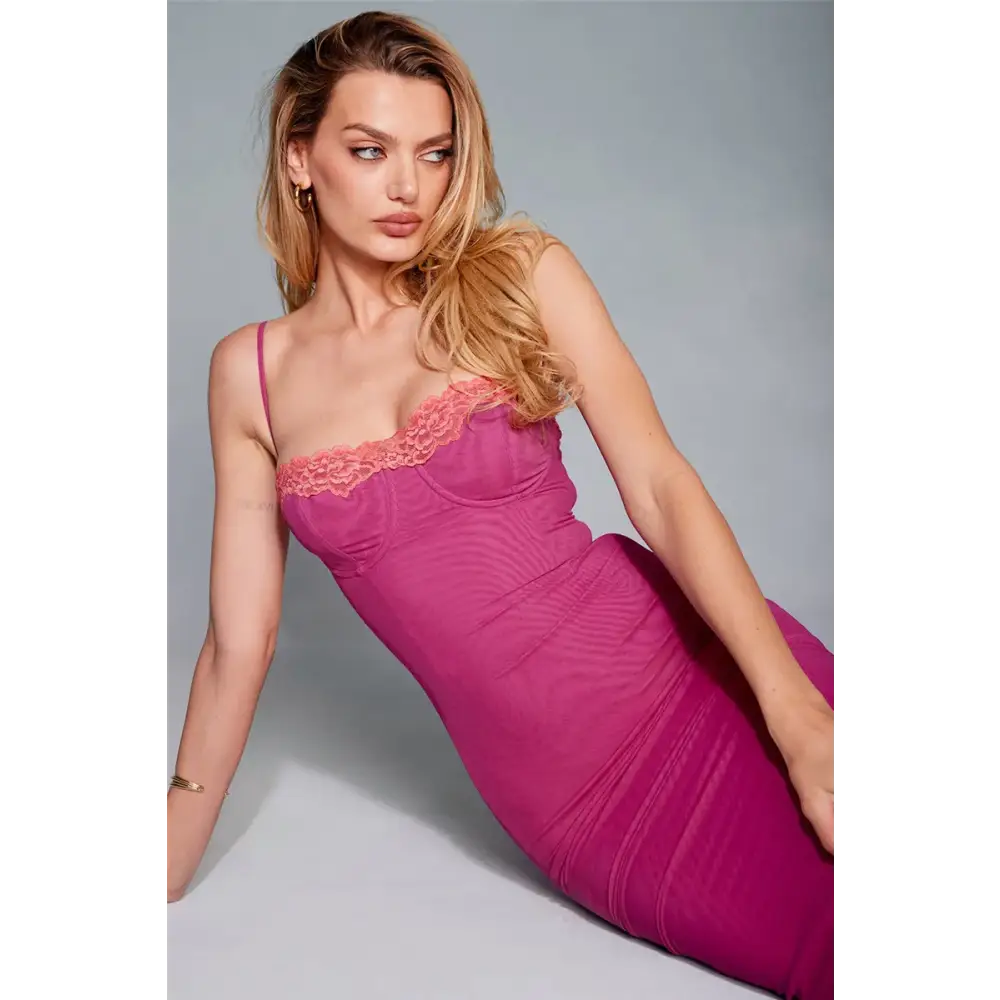 Mozision Lace Spaghetti Strap Bodycon Maxi Dress Women Gown Patchwork Fashion Sleeveless Backless Sexy Club Party Dress