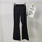Black ladies bell-bottom yoga pants with a high waist for comfort and style during workouts