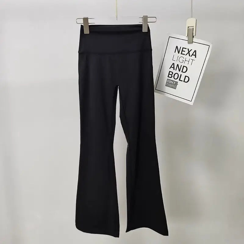 Black ladies bell-bottom yoga pants with a high waist for comfort and style during workouts