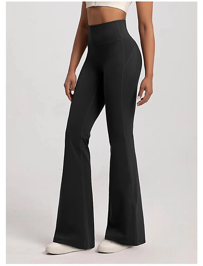 Stylish black ladies bell-bottom yoga pants designed for comfort and flexibility during workouts