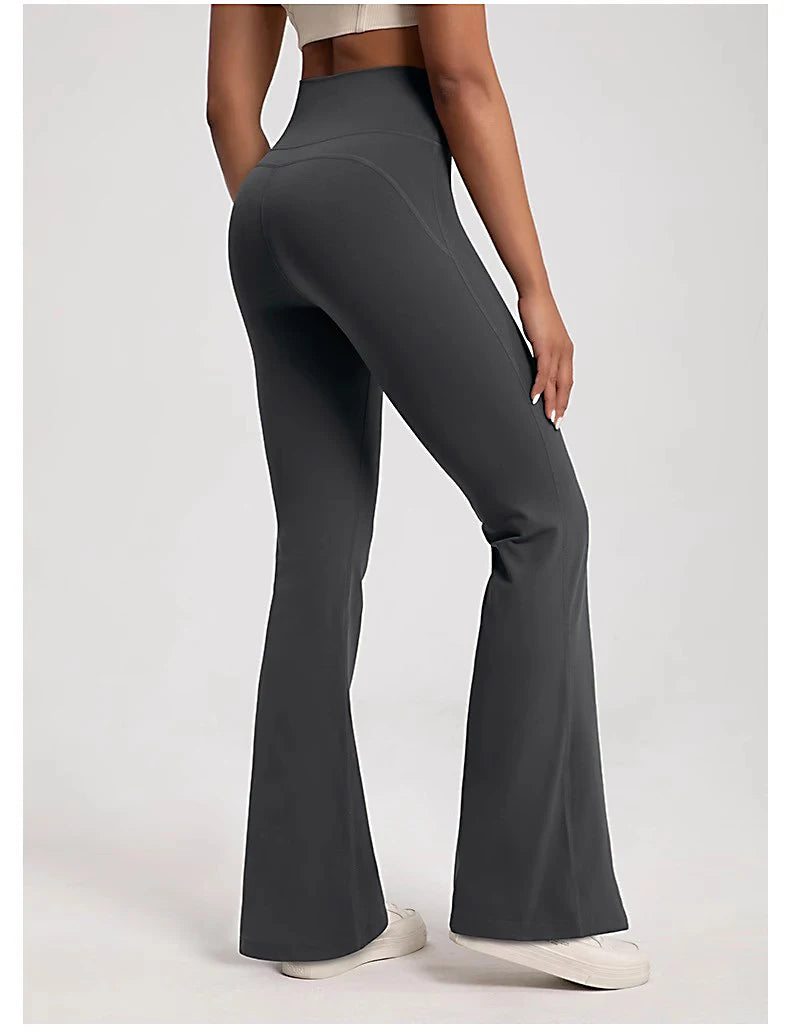 Ladies bell-bottom yoga pants in dark gray with a high waist for comfortable workouts