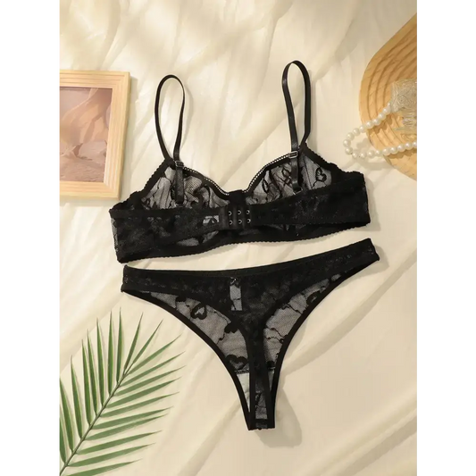 Ladies Black Sexy Lace Lingerie Set - The Lady's Haven Boutique