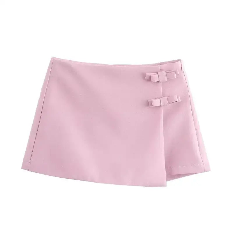Pink casual mid waist short skirt with decorative bows from The Lady's Haven Boutique