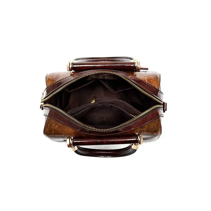 Interior view of a luxurious ladies designer shoulder handbag with multiple compartments for easy organization
