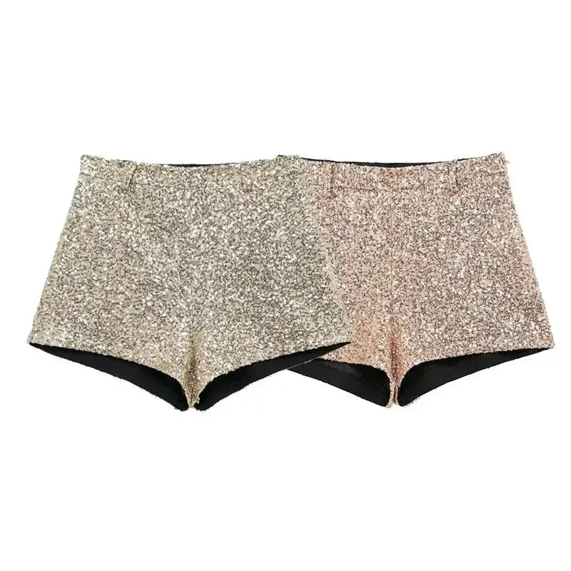 The Lady's Haven Boutique elegant mid waist sequin shorts in gold and rose gold colors set