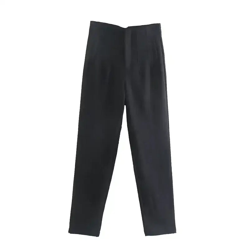 Black elegant slim fit pencil trousers with high waist and tailored design