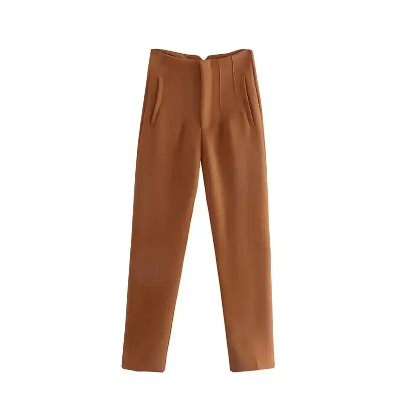 Brown elegant slim fit pencil trousers with front pockets from The Lady's Haven Boutique