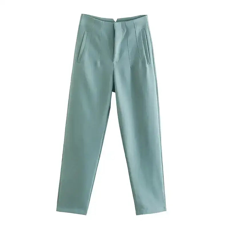 Elegant slim fit pencil trousers in soft green with side pockets and a clean front design