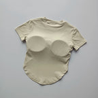 Beige ladies fitness crop tops with breathable fabric and a stylish rounded hem for active wear