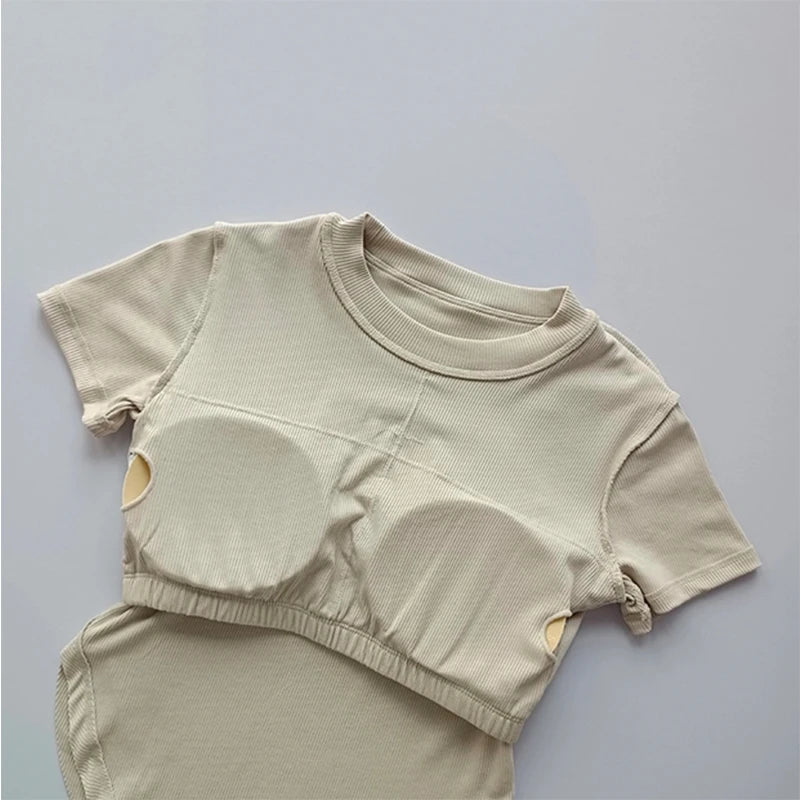 Beige ladies fitness crop tops with a seamless design for comfort and style during workouts