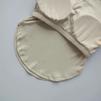Beige ladies fitness crop tops with soft fabric and seamless design for comfortable workout wear