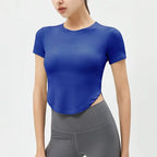 Ladies fitness crop tops in blue, featuring a soft, breathable fabric for comfort during workouts