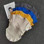 Assorted ladies fitness crop tops in beige, yellow, blue, and gray from The Lady's Haven Boutique