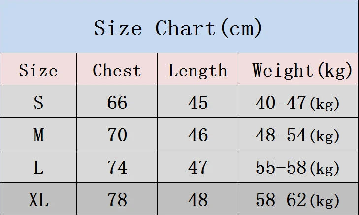 Tabla de tallas para tops deportivos de mujer en centímetros que muestra rangos de pecho, longitud y peso.