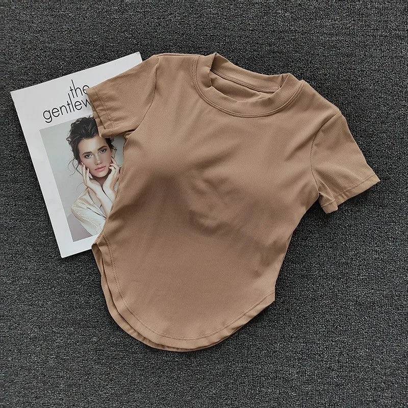 Khaki ladies fitness crop tops designed for comfort and style during workouts