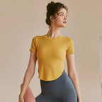 Yellow ribbed ladies fitness crop tops for activewear with a comfortable fit
