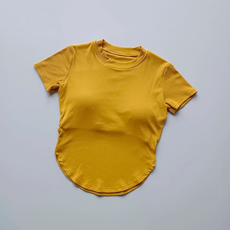 Stylish mustard yellow ladies fitness crop tops with a comfortable fit for active lifestyles