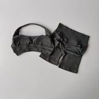 Ladies fitness outfit matching set in dark gray featuring a cropped top and high-waisted shorts