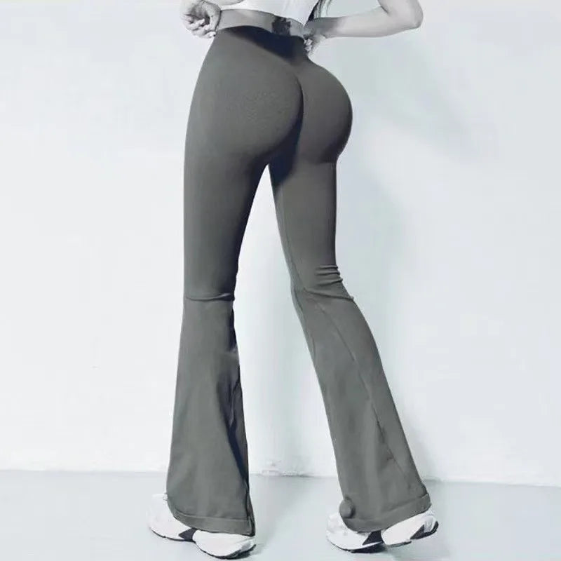 Stylish ladies fitness sweat pants in gray with flared legs for comfortable workouts