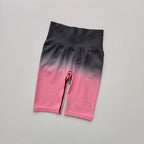 Ladies high waist running shorts in black and pink ombre design, perfect for active wear