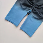 Ladies high waist running shorts in blue with a ruched design for comfortable workouts