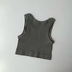 Ladies seamless yoga vest in olive green with comfortable ribbed fabric for activewear
