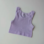 Light purple ladies seamless yoga vest with a ribbed texture for comfortable workouts