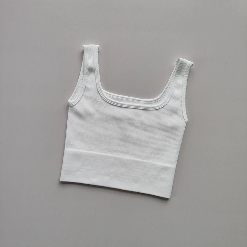 Ladies seamless yoga vest in white, perfect for comfortable workouts and yoga sessions